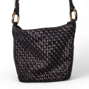 Vintage Ganson Woven Black Bronze Shoulder Bag Gold Hardware 80s 90s
